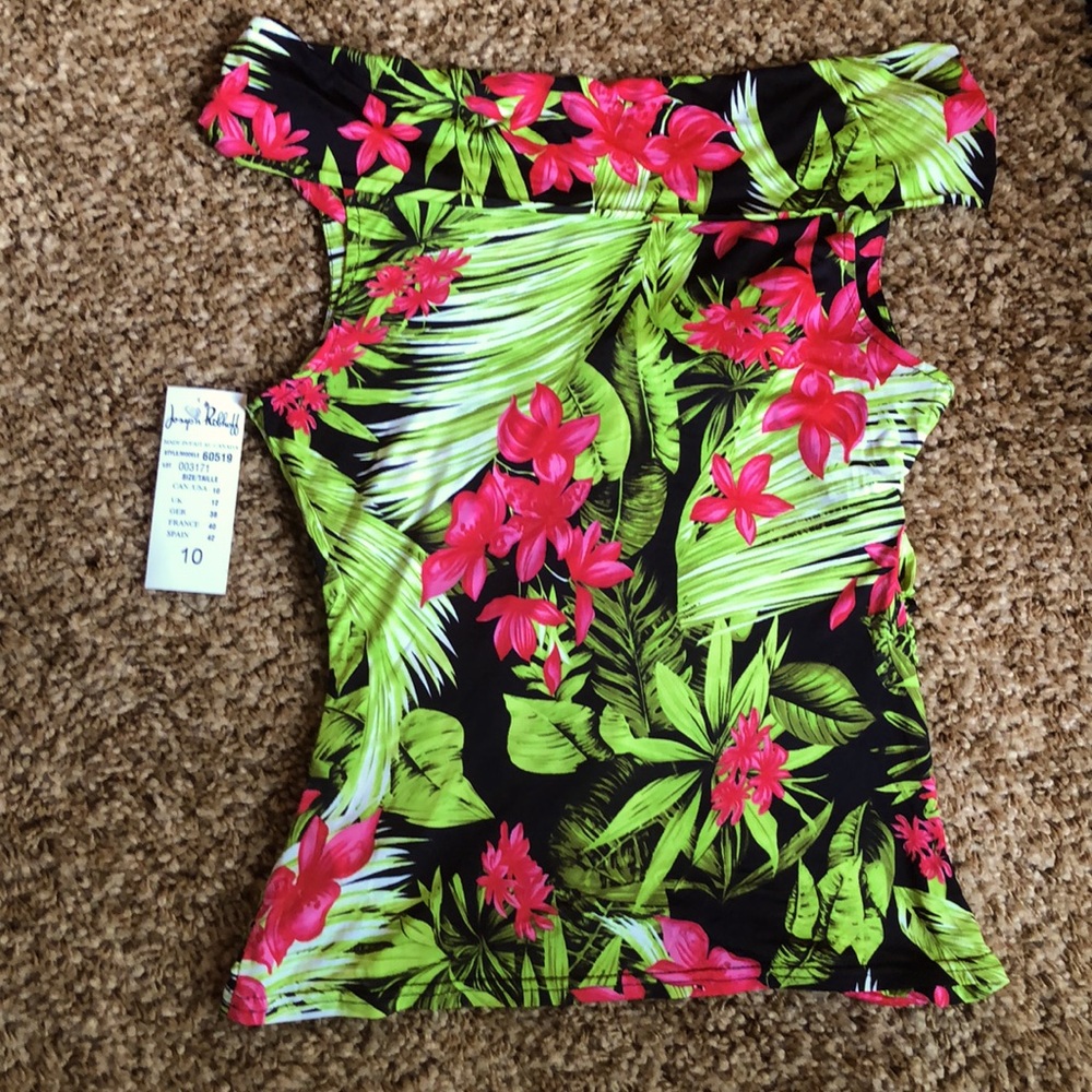 Joseph Ribkoff Floral Blouse - Black, Pink, Green - Picture 6 of 7